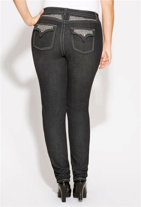Bling Virtual Stretch Jegging In Black Plus Size Petite Jeans