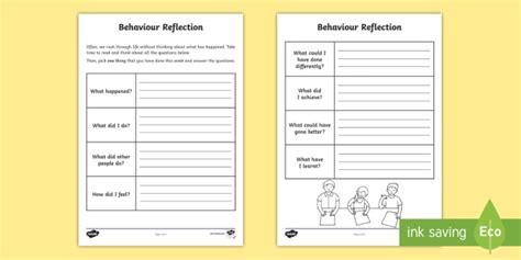 Behaviour Reflection Activity Think Sheet With Pictures
