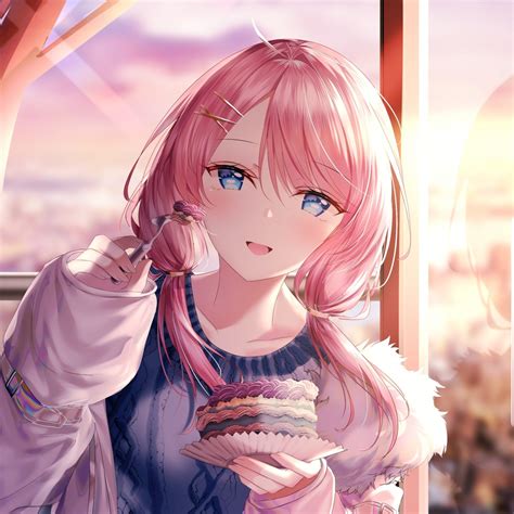 Desktop Wallpaper Cute Anime Girl Beautiful Eating Cake Hd Image