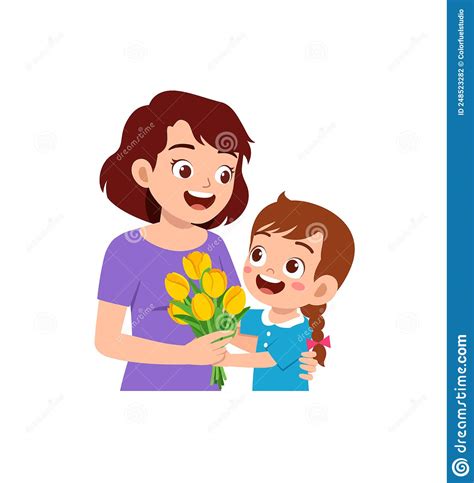 Little Kid Give A Flower To Mother Stock Illustration Illustration Of