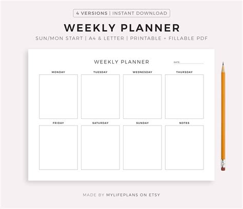 Weekly Planner Printable Landscape Minimalist Weekly Etsy Singapore