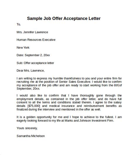 Job Offer Acceptance Letter With Conditions Collection Letter