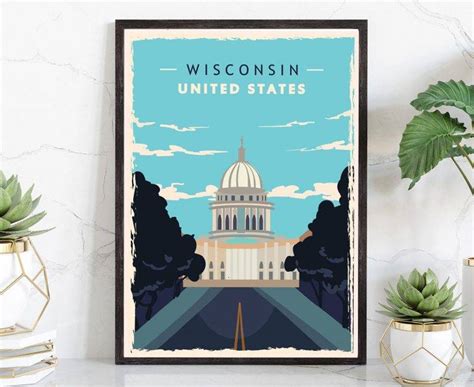 Retro Style Travel Poster Wisconsin Vintage Rustic Poster Print Home