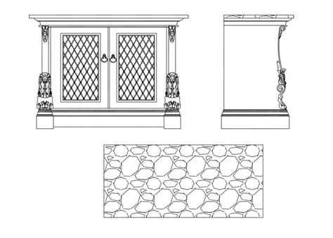 Side Cabinet All Sided Elevation Block Cad Drawing Details Dwg File