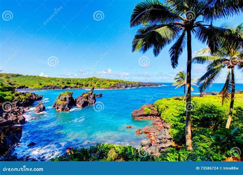 Waves Breaking On The Rocks On A Sunny Day Maui Hawaii Stock Photo