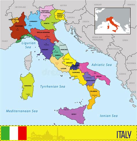 Mapa De Italia Con Regiones Y Sus Capitales Ilustración Del Vector
