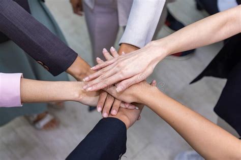 Close Up Of Hands People With Joined Hands As A Team Stock Image