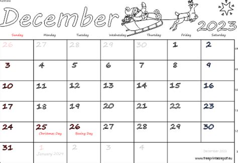 December 2023 Australia Calendar Free Printable Pdf
