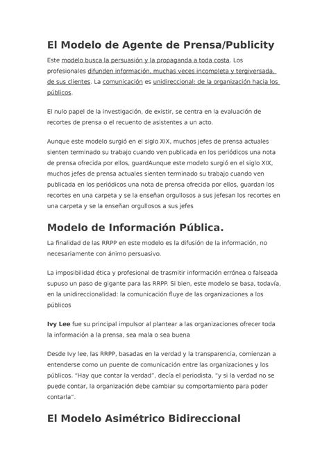 El Modelo De Agente De Prensa Modelo De Informacion Publica Y Mas