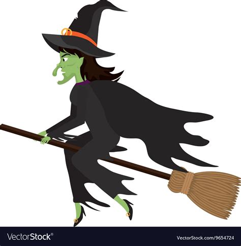 Witch Flying With Broomstick Cartoon Royalty Free Vector