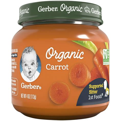 Pack Of 10 Gerber 1st Foods Organic Carrot Baby Food 4 Oz Jars