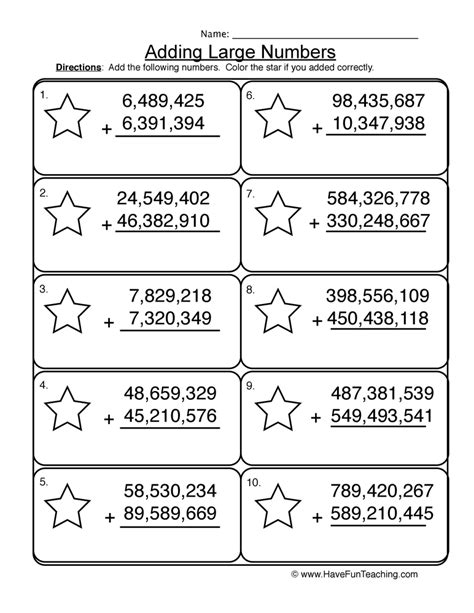 Numbers To 100 Million Worksheets