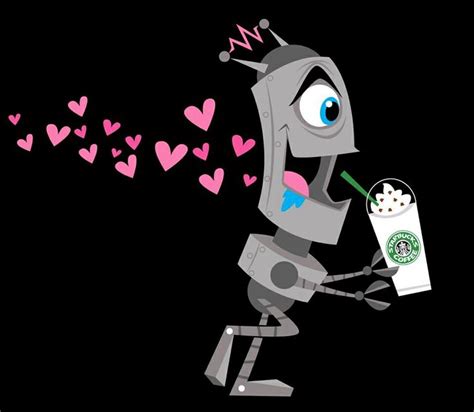 Robot Drinking Starbucks Coffee Just For Fun Illustration