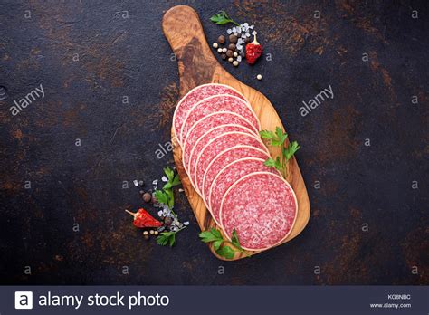 Italian Salami Sausage On Wooden Board Stock Photo Alamy