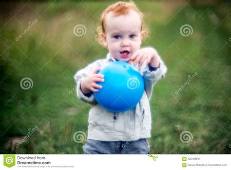 Lovely Cute Boy With Blue Ball Stock Image Image Of Park Blue 122199541