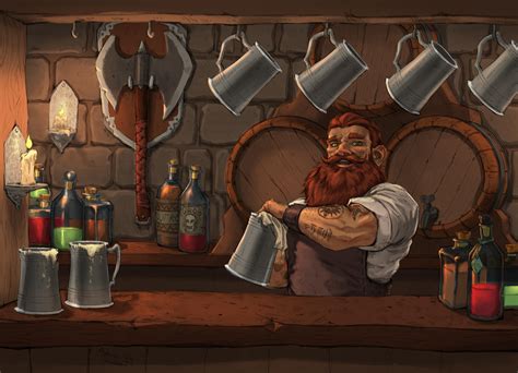 M Npc Dwarf Bartender Tavern Rollspel Händer