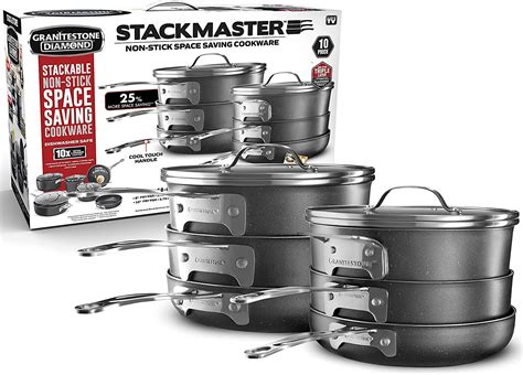 granitestone stackmaster nonstick pots and pans set 10 piece complete cookware set stackable