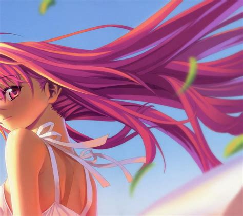 Wonderful Anime Girl With A Long Pink Hair In The Wind
