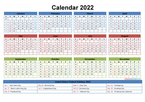 Free Printable Yearly 2022 Calendar With Holidays As Word Pdf 2022