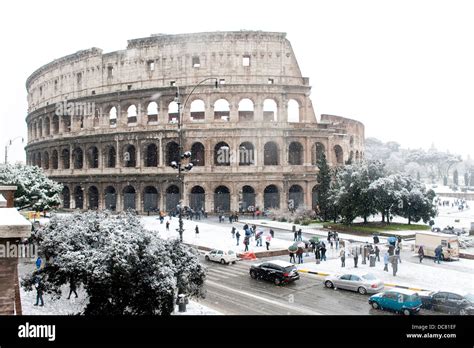The Colosseum Covered In Snow Rome Italy Stock Photo Alamy