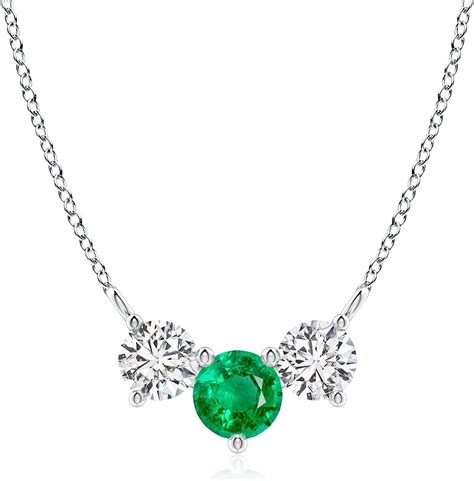 Classic Emerald And Diamond Necklace In Platinum 5mm Emerald Amazon