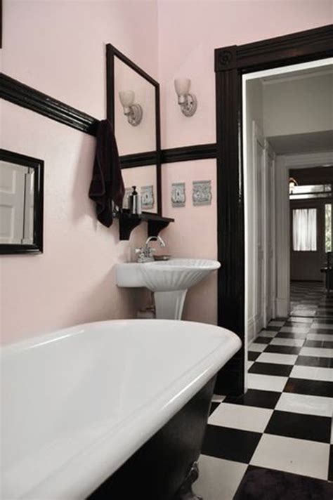 Master bath is tiled in a wonderfully inviting shade of blue. 31 retro black white bathroom floor tile ideas and pictures