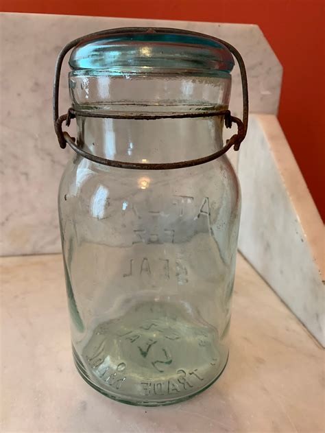 Vintage Antique Aqua Atlas Ez Seal Mason Glass Canning Jar Etsy