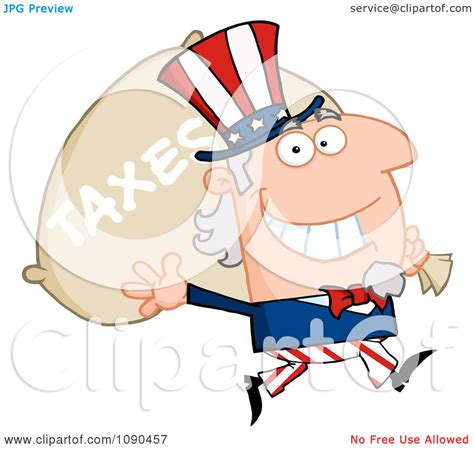 Clipart Waving Uncle Sam Carrying A Taxes Sack Royalty Free Vector
