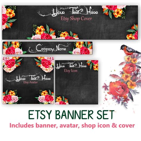 Custom Floral Etsy Banner Set Customized Banner Or Diy