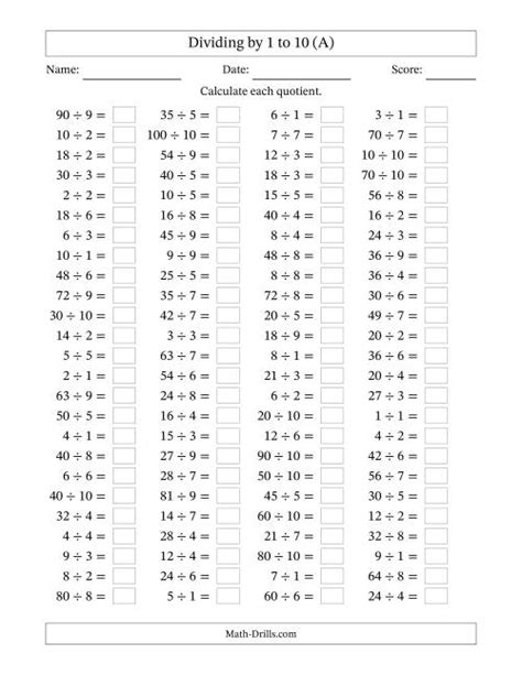Worksheet Division Timed Test 100 Problems Grass Fedjp Worksheet
