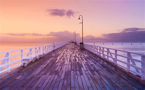 Coast Horizon Dawn Pier Australia Skyscapes Sea Wallpaper