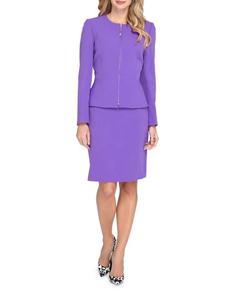 Tahari Purple Petite Peplum Jacket And Pencil Skirt Set Lyst