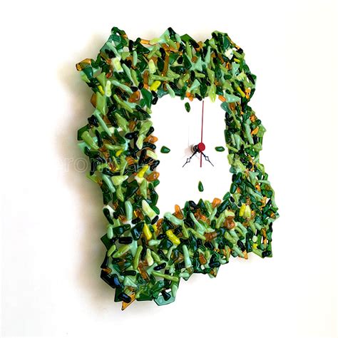Fused Glass Wall Clock Green Explosion Fused Glass Fusing