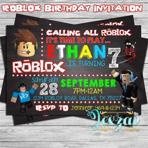 Roblox Birthday Invitation Roblox Chalkboard Invitation Personlized