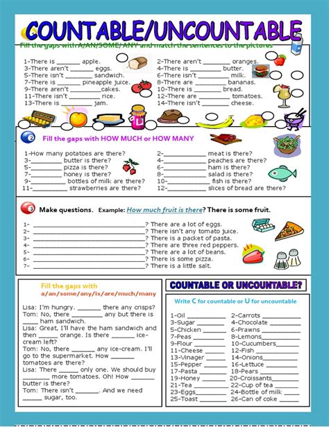 Countable Uncountable Nouns Pdf Cuisine Foods