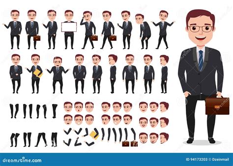 Businessman Or Office Male Vector Character Creation Kit Set Of Ready