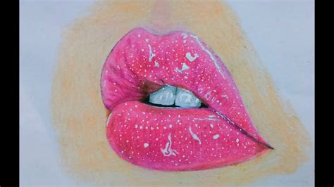 Drawing A Realistic Glossy Lips With Colour Pencils Glossy Lips Lips Drawing Draw Realistic Lips