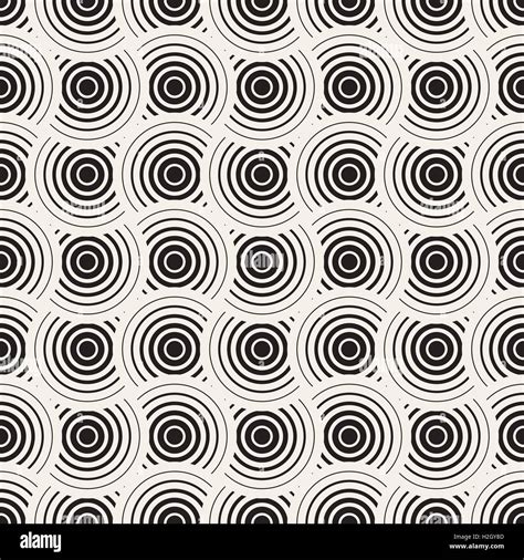 Vector Seamless Black And White Circle Lines Grid Pattern Stock Vector