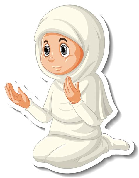A Sticker Template With Muslim Girl Praying Cartoon Character 3188563