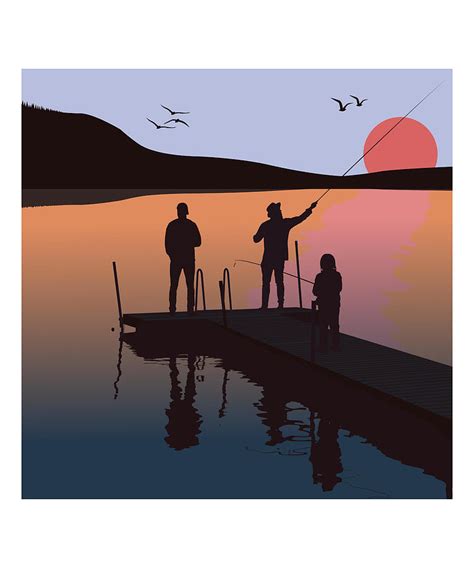 Fishing Lake Sunset Fish Sun Adventure Summer Digital Art By Creating A