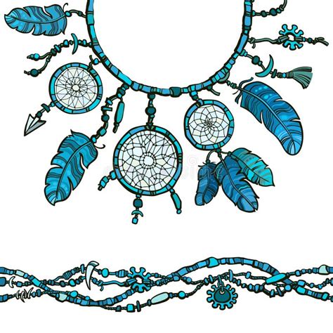 Dream Catcher Seamless Border Made From Beads Boho Style Decoration