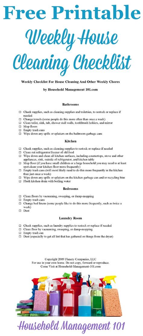 Printable Weekly Checklist For House Cleaning And Other Weekly Chores