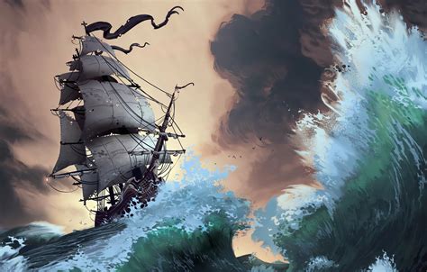 Wallpaper Waves Fantasy Storm Pirate Ship Artist Ship Digital Art