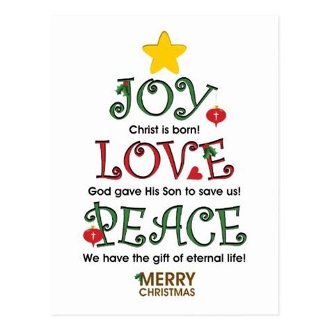 Christian Christmas Joy Love And Peace Holiday Postcard Zazzle