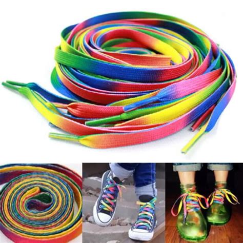 1 Pair 47inch Rainbow Multi Colors Flat Sports Shoe Laces Shoelaces