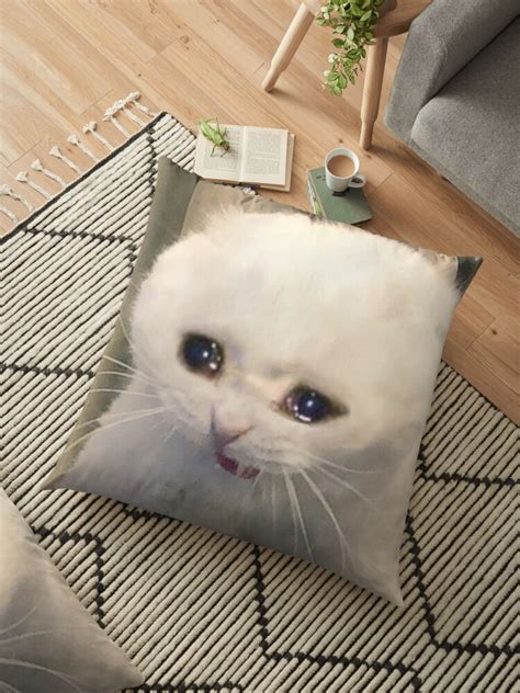 Crying Cat Meme Floor Pillow By Cherrygloss Redbubble