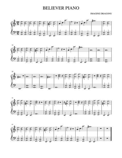 Believer Piano Sheet Music For Piano Solo Download And Print In Pdf