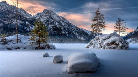 Download Landscape Mountains Winter Sunset Wallpaper Snow