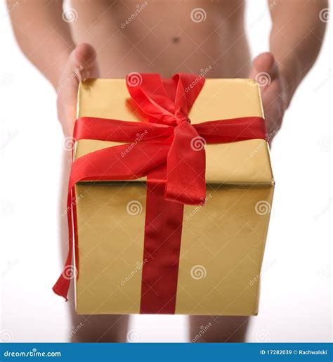 Naked Man With Gold Gift On White Background Royalty Free Stock Images Image