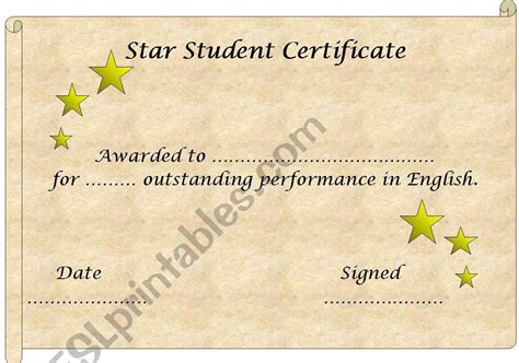 English Worksheets Star Student Certificate Template Editable 99c